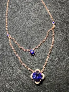 silverシルバー925ブルートパーズフラワーモチーフダブルチェーンネックレス