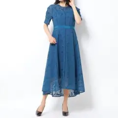 【美品】FRAY I.D フレイアイディー　花柄レース Aライン ワンピース 青