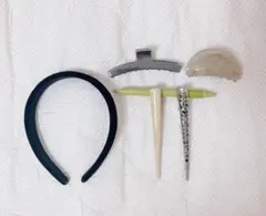 ヘアアクセサリー5点セット　ブラック布製ヘアバンド 、クリップ4点