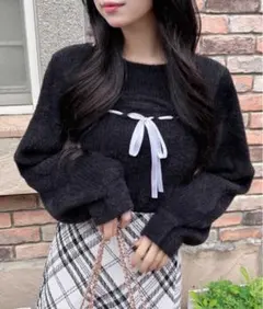 INGNI フェザーリブデコルテオープンリボンニット 黒