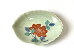 骨董　アンティーク　柿右衛門青磁色絵牡丹文変形皿　向付　皿　柿右衛門