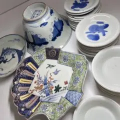 美濃焼、幸泉窯九谷手花鳥　小丼鉢9点.大皿1点　計10点セット＋おまけ 美濃焼、幸泉窯九谷手花鳥 小丼鉢9点.大皿1点 計10点セット＋おまけ