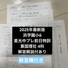 2025年最新版浜学園小6 星光中プレ前日特訓 算国理社 4科解答欄付き