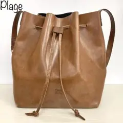 【Plage】本革　巾着型ショルダーバッグ　ブラウンのサムネイル