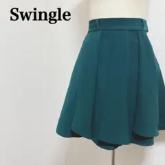 スイングル ミニ丈プリーツフレアスカート ダークティールグリーン S 日本製のサムネイル