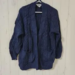 TIME & TRU【L】ネイビー ケーブルニットカーディガン 羽織り ゆるだぼ
