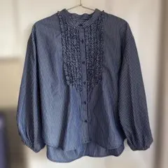 ストライプ バルーンスリーブ シャツ