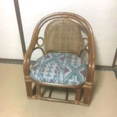 昭和レトロ　ヴィンテージ ラタンチェア　藤　椅子　ローチェア　クッションチェア