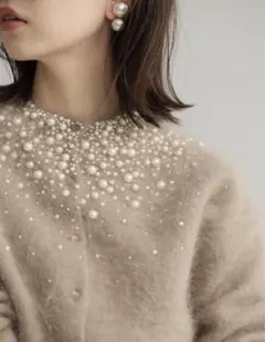 IENA LA BOUCLEアンゴラ混グラデーションパールビーズ刺繍カーディガンのサムネイル