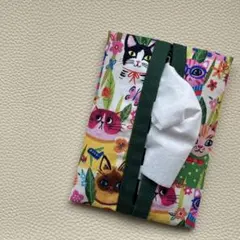 カラフル猫 ポケットティッシュケース　ハンドメイド USAコットン プレゼント