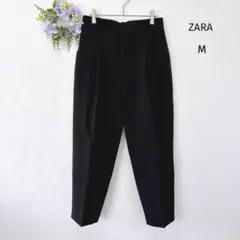 ザラ タック入り テーパードスラックス M ブラック 丈短め きれいめ オフィス