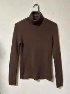 ウール100%ブラウン タートルネックリブセーター