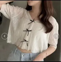 NICE CLAUP リボンシアーカーディガン