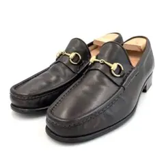 《超美品》グッチ ホース ビット ローファー 本革 レザー 茶系 42 1/2