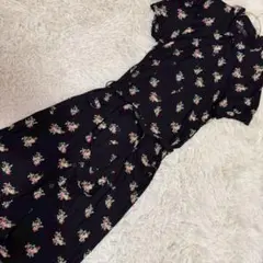 agnes b. 花柄シャツワンピース ブラック 2 キレイめ オシャレ