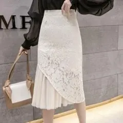 アイボリー アシンメトリースカート　レース　チュール　膝丈