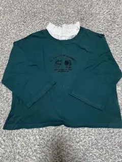 ダークグリーン 7分袖Tシャツ レース襟付き