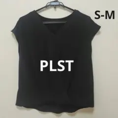 PLST　プラステ　デザインシャツ　カットソー　ブラウス　Vネック　ネイビー　Sのサムネイル