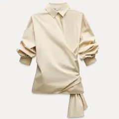 ZARA未使用カシュクールリボンシャツベージュXL
