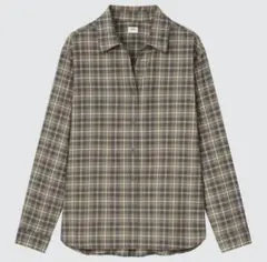 新品UNIQLOユニクロライトフランネルチェックシャツ(長袖)スキッパーXS