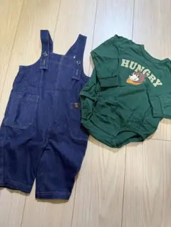 【デビロック】デニムオーバーオールと長袖ロンパースの2点セット