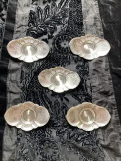 煎茶道具　瑞峯堂　白銀製　木瓜茶托×5客揃 煎茶道具 瑞峯堂 白銀製 木瓜茶托×5客揃