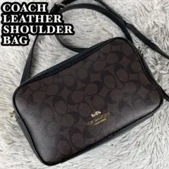 美品 コーチ PVC ショルダー シグネチャー ロゴ金具 ダブルファスナー 茶