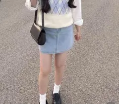 韓国 ライトブルーデニムミニスカート sona 新品