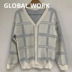 グローバルワークGLOBAL WORK チェック柄 Vネックカーディガン