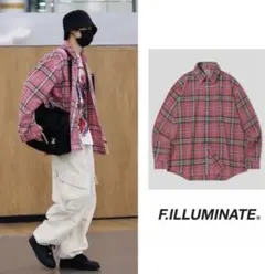 韓国F.ILLUMINATE 赤系チェック長袖シャツ