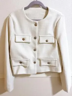 本日限定♡ホワイト ノーカラージャケット♡ゴールドボタン