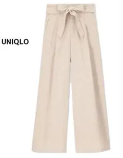 UNIQLO ベージュ ワイドパンツ　ユニクロ リネンブレンドイージーパンツ M