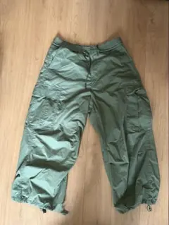 GU ジーユー スーパーワイドカーゴパンツ オリーブ XL ダメージ加工風