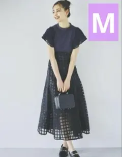 dazzlin シアーチェックコルセットワンピース M ネイビー 紺