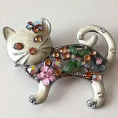 猫のブローチ カラフルストーン装飾