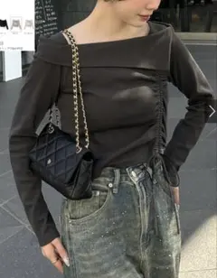 オフショルドロストテレコトップス[tu1412]