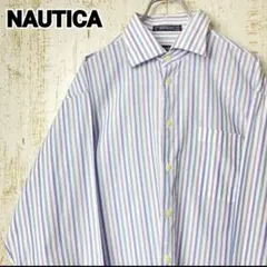 Nautica ストライプ 長袖シャツ オーバーサイズ パープルアメリカUS古着