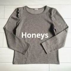 美品★ Honeys パフスリーブ チェック柄長袖カットソー M 秋冬