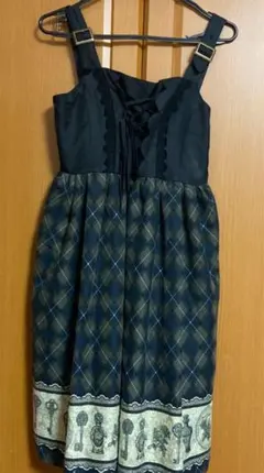 裾パネルチェック柄ジャンドレ ダークグリーン アクシーズファム ワンピース