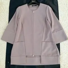 ルネ✨ ノーカラージャケット パールビジュー ダブルジップ 34 グレー