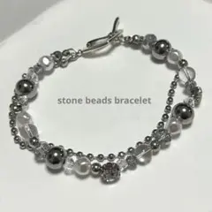630.ストーン　ビーズ　ハンドメイド　ブレスレット　シンプル　パール