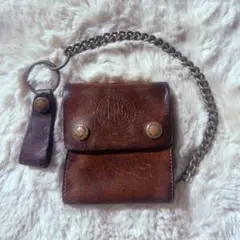 RRL Double RL 二つ折り財布 ダークブラウン ウォレットチェーン付き RRL ダブルアールエル カービングレザー チェーンウォレット を