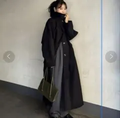 黒　ロングコート 村岡美里×y/m スタンドカラーコート ブラック