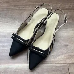 ルタロン　3.5cmWリボンスリングバック　パンプス　レオパード　24.0 新品
