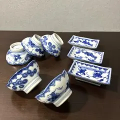 昭和レトロ 鍋島 唐子 波形小鉢5個＋角皿3個セットのサムネイル