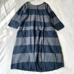 【クラウドナイン】ロングワンピース ハーフボタン ボーダー柄 綿麻混 M-L