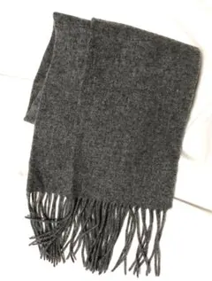 グレー ウール フリンジ付きマフラー　ギフト　通学　通勤