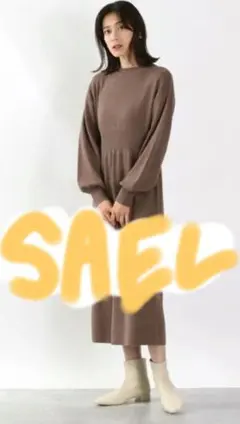 ローリーズファームブラウン長袖ニットワンピース