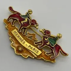 HERMES エルメス 犬と少女 七宝焼 ヴィンテージ ブローチ HERMES ピンブローチ 少女と犬 七宝焼き ヴィンテージ レディース