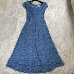 美品✨　シビラ　ロングワンピース　総柄　春夏　半袖　青　40サイズ(L)